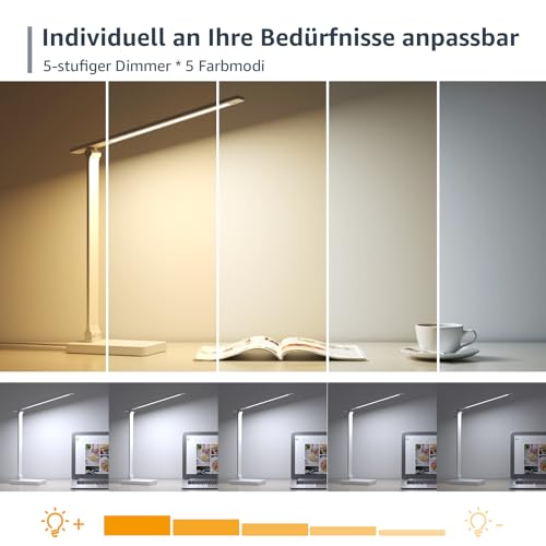 Lepro Schreibtischlampe LED, Dimmbar, 800LM 3 Farben & 5 Helligkeitsstufen