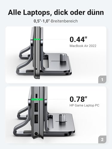 UGREEN Laptop Ständer Vertikaler Aluminium mit Thermischer Basis (Grau)
