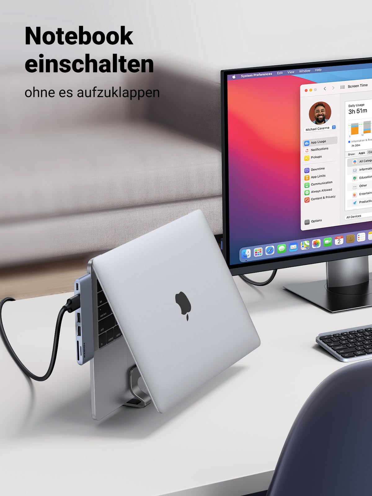 UGREEN Laptop Ständer Vertikaler Aluminium mit Thermischer Basis (Grau)