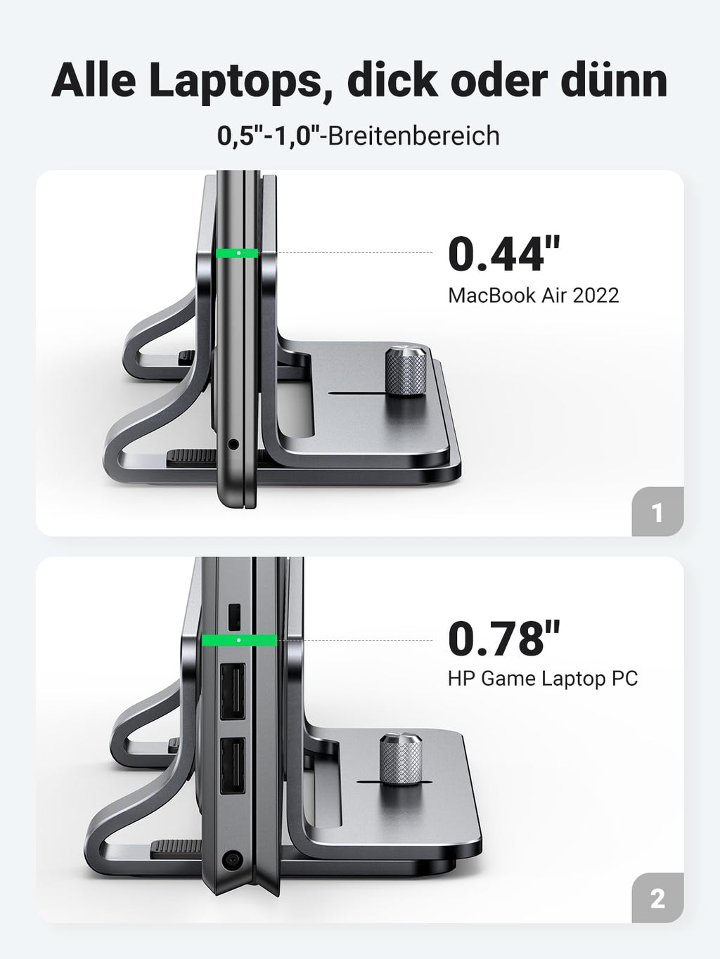 UGREEN Laptop Ständer Vertikaler Aluminium mit Thermischer Basis (Grau)