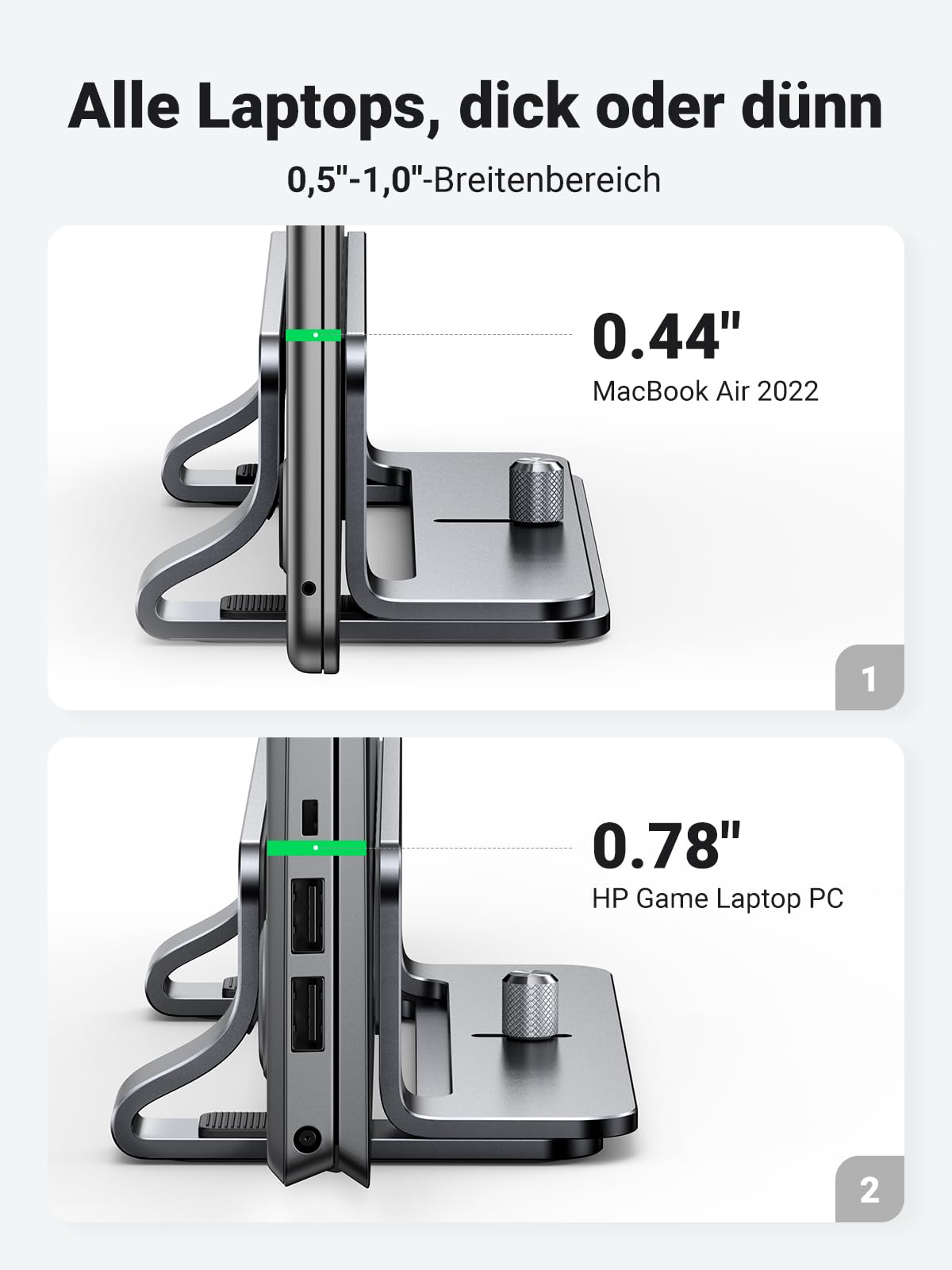 UGREEN Laptop Ständer Vertikaler Aluminium mit Thermischer Basis (Grau)