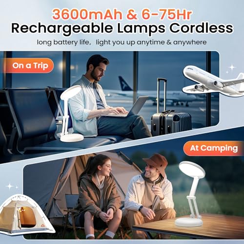 One Fire Tischlampe Kabellos, 3600mAH Schreibtischlampe LED Akku, Tragbar
