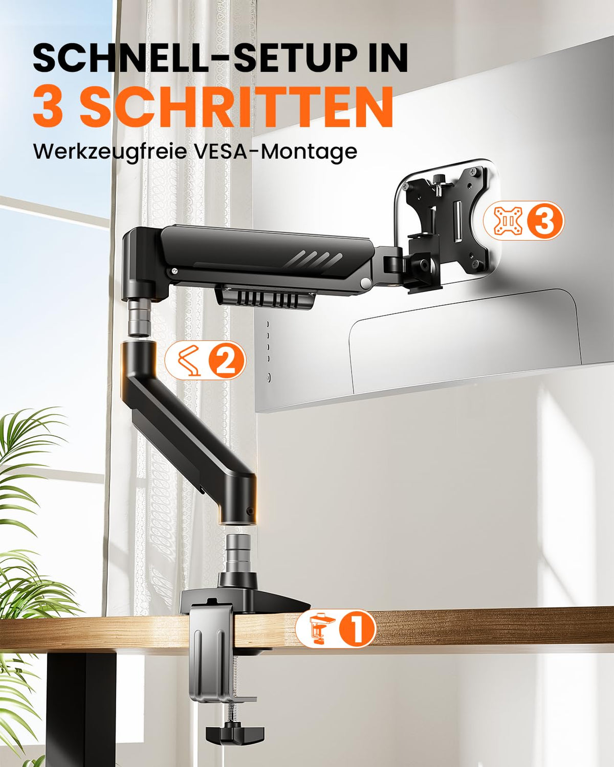 ErGear Monitor Halterung für 13-34 Zoll Bildschirme [Upgraded - Schluss mit Absacken] Monitor Arm Werkzeuglose Schnellmontage bis 9kg, Monitorhalterung mit Kabelmanagement, VESA 75 & 100 mm