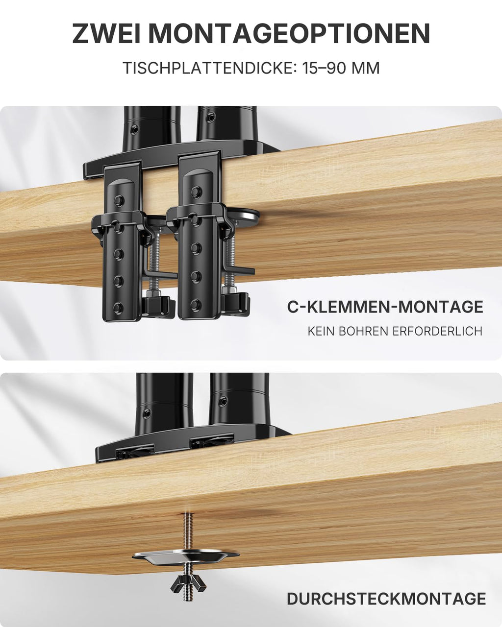 HUANUO Monitor Halterung 2 Monitore für 13 bis 32 Zoll Bildschirme, Bildschirmhalterung 2 Monitor, Gaming Monitorhalterung 2 Monitore - 360° Drehbar, 2 Montageoptionen, VESA 75 & 100 (Schwarz)