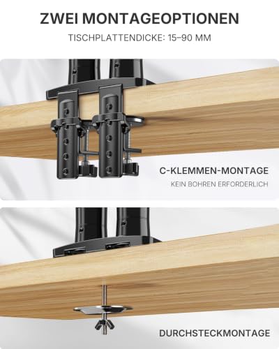 HUANUO Monitor Halterung 2 Monitore für 13 bis 32 Zoll Bildschirme, Bildschirmhalterung 2 Monitor, Gaming Monitorhalterung 2 Monitore - 360° Drehbar, 2 Montageoptionen, VESA 75 & 100 (Schwarz)