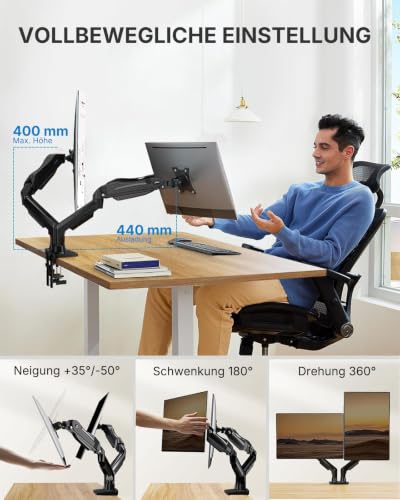 HUANUO Monitor Halterung 2 Monitore für 13 bis 32 Zoll Bildschirme, Bildschirmhalterung 2 Monitor, Gaming Monitorhalterung 2 Monitore - 360° Drehbar, 2 Montageoptionen, VESA 75 & 100 (Schwarz)