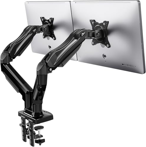 HUANUO Monitor Halterung 2 Monitore für 13 bis 32 Zoll Bildschirme, Bildschirmhalterung 2 Monitor, Gaming Monitorhalterung 2 Monitore - 360° Drehbar, 2 Montageoptionen, VESA 75 & 100 (Schwarz)