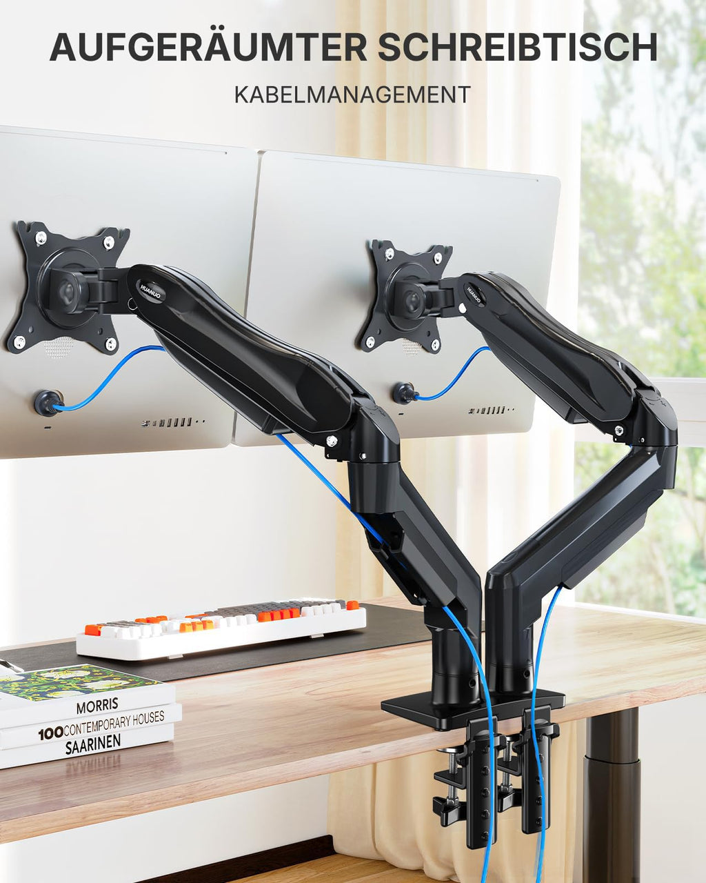 HUANUO Monitor Halterung 2 Monitore für 13 bis 32 Zoll Bildschirme, Bildschirmhalterung 2 Monitor, Gaming Monitorhalterung 2 Monitore - 360° Drehbar, 2 Montageoptionen, VESA 75 & 100 (Schwarz)