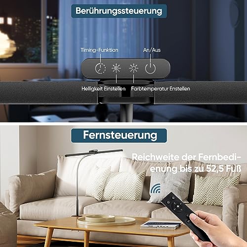 brightower Doppelkopf Schreibtischlampe LED Dimmbar, 24W 80CM Schreibtischlampe klemmbar für Homeoffice, Augenschutz Tageslichtlampe mit Fernbedienungen, Schwanenhals Büro Tischlampe 5 Farbmodi
