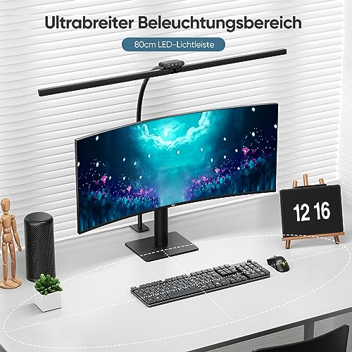 brightower Doppelkopf Schreibtischlampe LED Dimmbar, 24W 80CM Schreibtischlampe klemmbar für Homeoffice, Augenschutz Tageslichtlampe mit Fernbedienungen, Schwanenhals Büro Tischlampe 5 Farbmodi