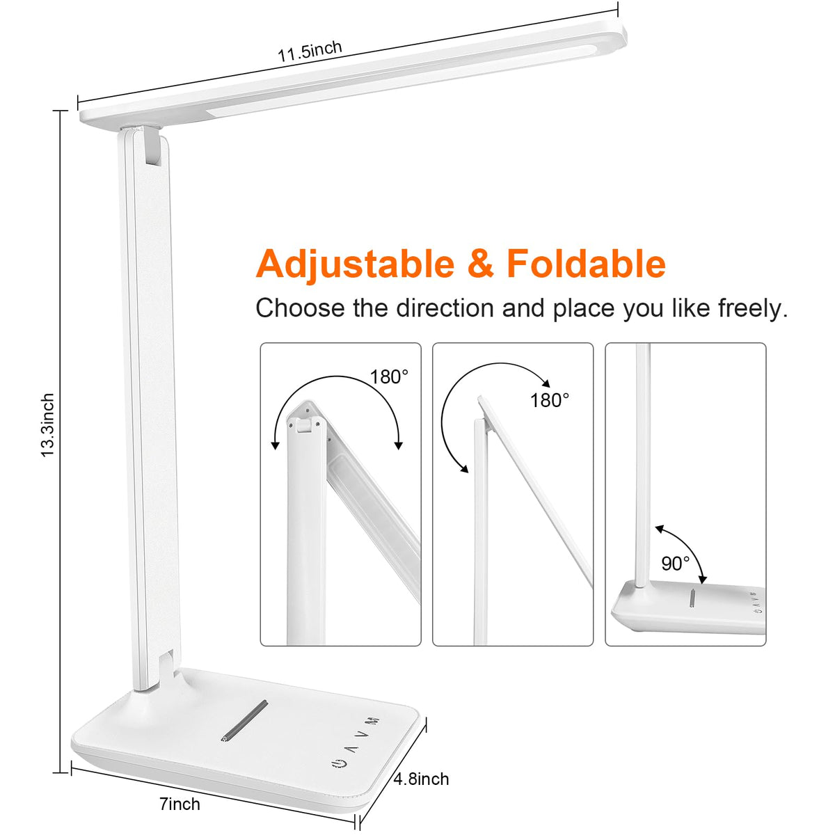 Jumoking Schreibtischlampe LED Dimmbar Augenschutz,Desk Lamp mit 5 Farben und 5 Helligkeitsstufen,Tischlampemit USB Ladeanschluss Touch Steuerung für Kinder, Schlafzimmer, Lektüre, Büros (White)