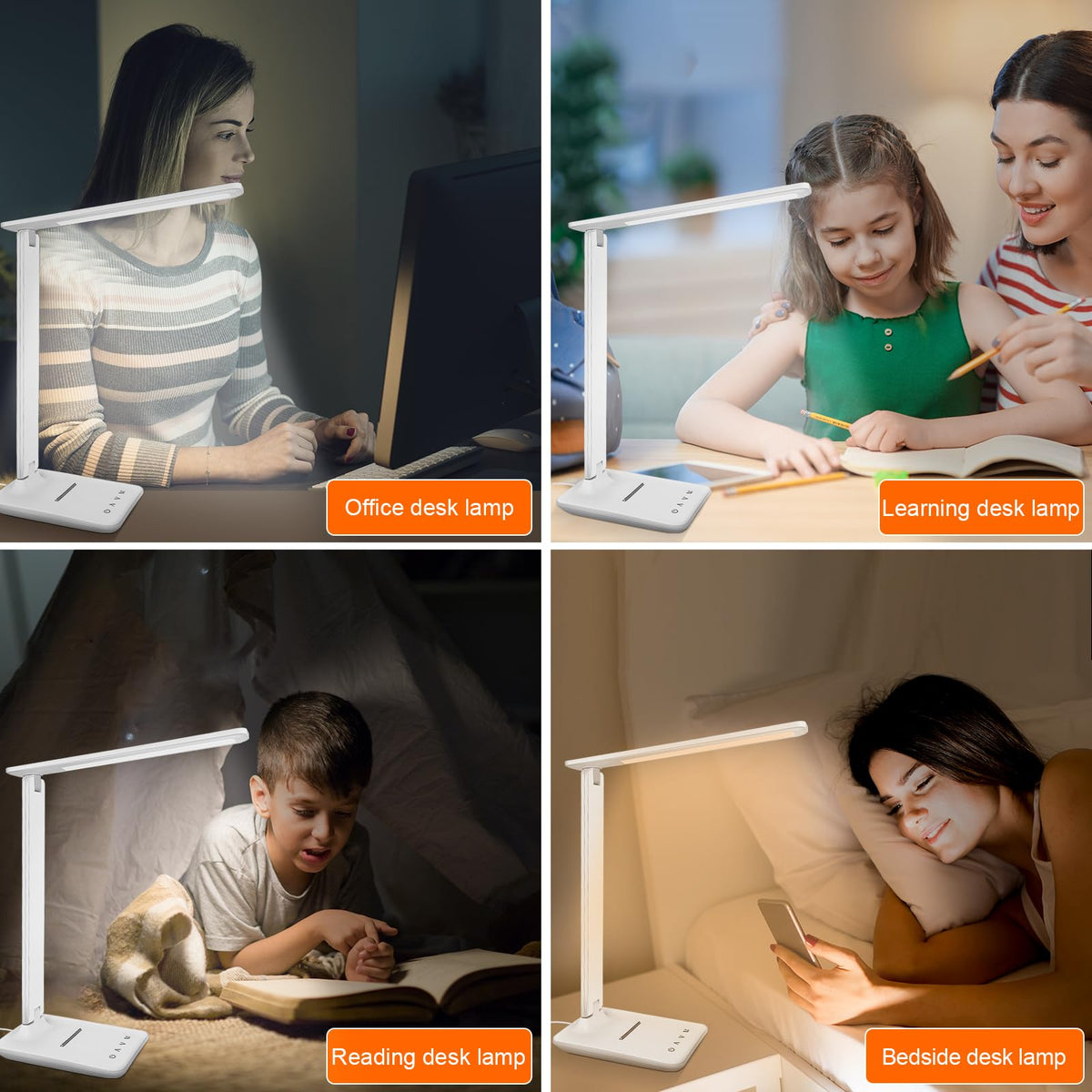 Jumoking Schreibtischlampe LED Dimmbar Augenschutz,Desk Lamp mit 5 Farben und 5 Helligkeitsstufen,Tischlampemit USB Ladeanschluss Touch Steuerung für Kinder, Schlafzimmer, Lektüre, Büros (White)