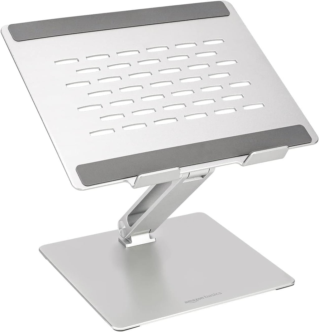 Amazon Basics Ergonomischer Laptopständer, Verstellbarer Neigungswinkel, Lüftungsöffnung, Stabile Scharniere, Passend für 10" (25,4cm) bis 17" (43,2cm) Laptops, Silber