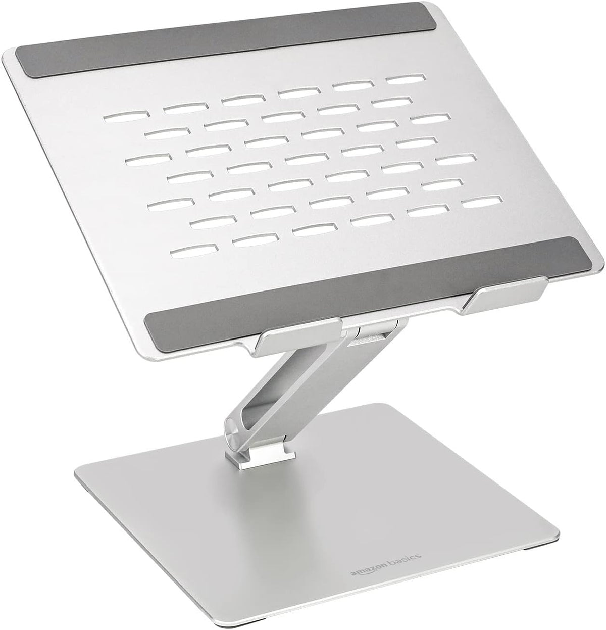 Amazon Basics Ergonomischer Laptopständer, Verstellbarer Neigungswinkel, Lüftungsöffnung, Stabile Scharniere, Passend für 10" (25,4cm) bis 17" (43,2cm) Laptops, Silber