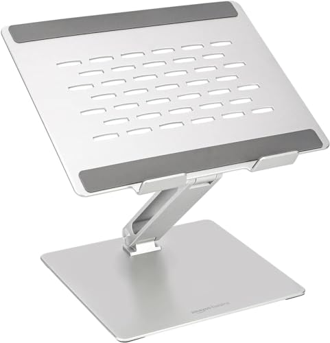 Amazon Basics Ergonomischer Laptopständer, Verstellbarer Neigungswinkel, Lüftungsöffnung, Stabile Scharniere, Passend für 10" (25,4cm) bis 17" (43,2cm) Laptops, Silber