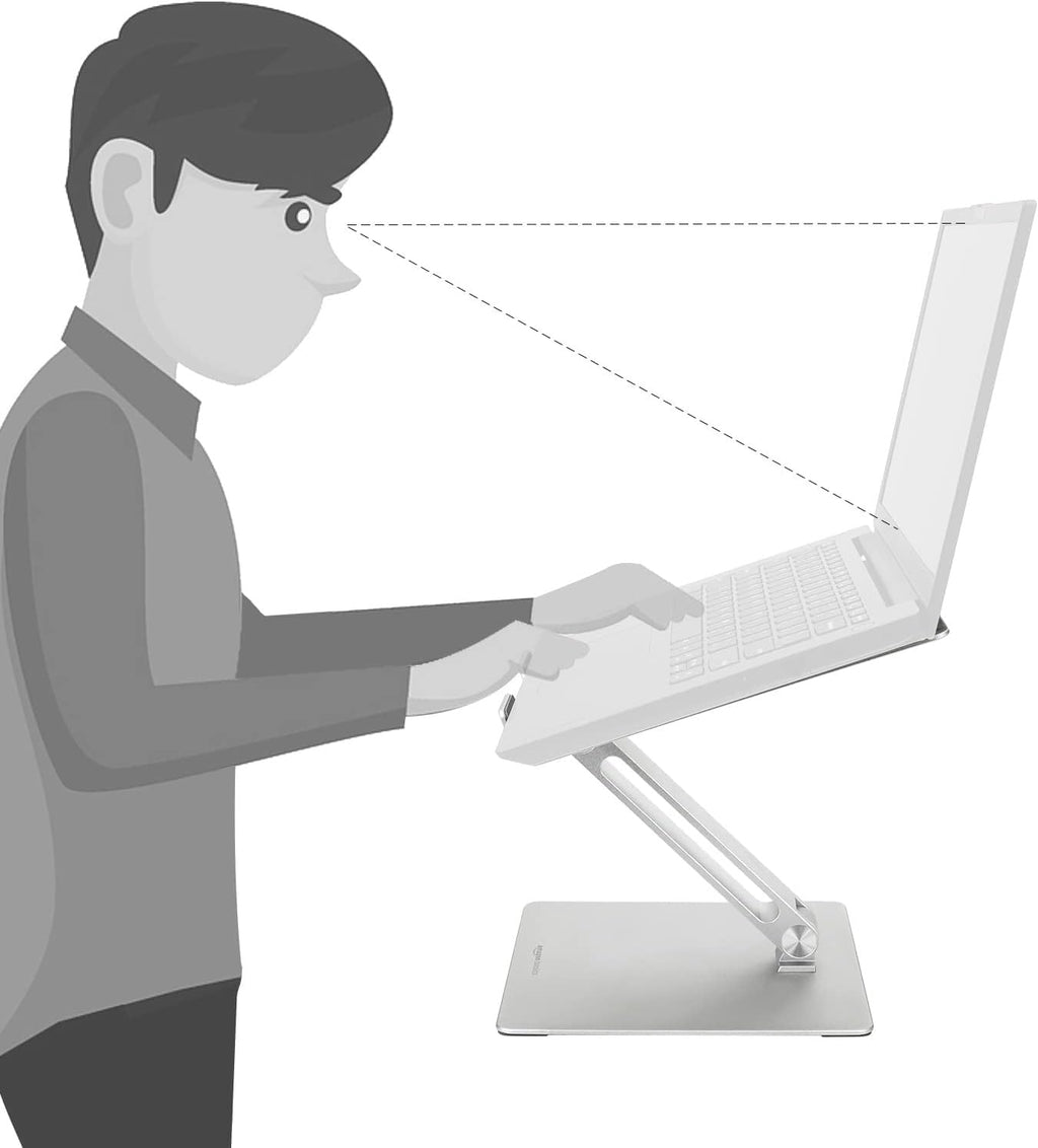 Amazon Basics Ergonomischer Laptopständer, Verstellbarer Neigungswinkel, Lüftungsöffnung, Stabile Scharniere, Passend für 10" (25,4cm) bis 17" (43,2cm) Laptops, Silber