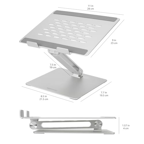 Amazon Basics Ergonomischer Laptopständer, Verstellbarer Neigungswinkel, Lüftungsöffnung, Stabile Scharniere, Passend für 10" (25,4cm) bis 17" (43,2cm) Laptops, Silber