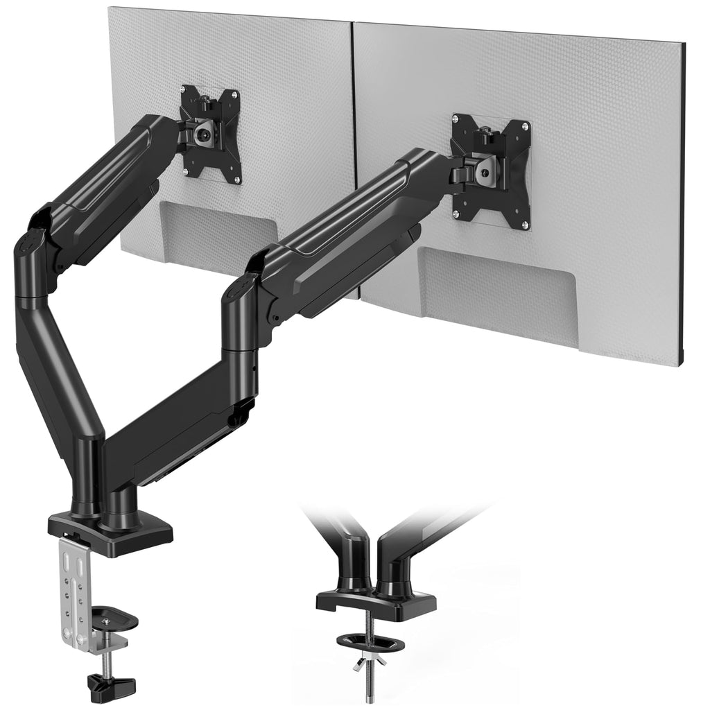 BONTEC Monitor Halterung 2 Monitore, Bildschirmhalterung 2 Monitor für 13-32 Zoll, Gasfederarm mit 360° Drehbar & Neigbar, Kabelmanagement, 2 Montageoptionen, VESA 75/100, 3-9 kg
