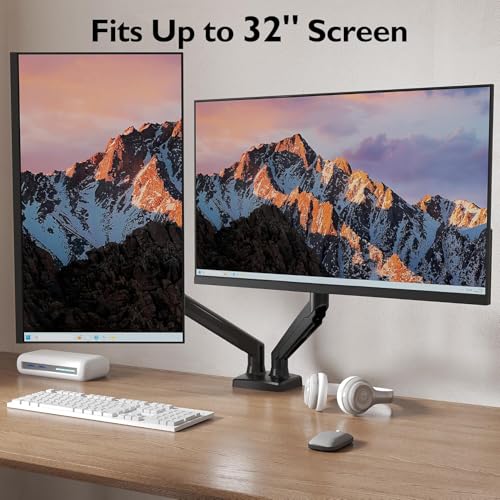 BONTEC Monitor Halterung 2 Monitore, Bildschirmhalterung 2 Monitor für 13-32 Zoll, Gasfederarm mit 360° Drehbar & Neigbar, Kabelmanagement, 2 Montageoptionen, VESA 75/100, 3-9 kg