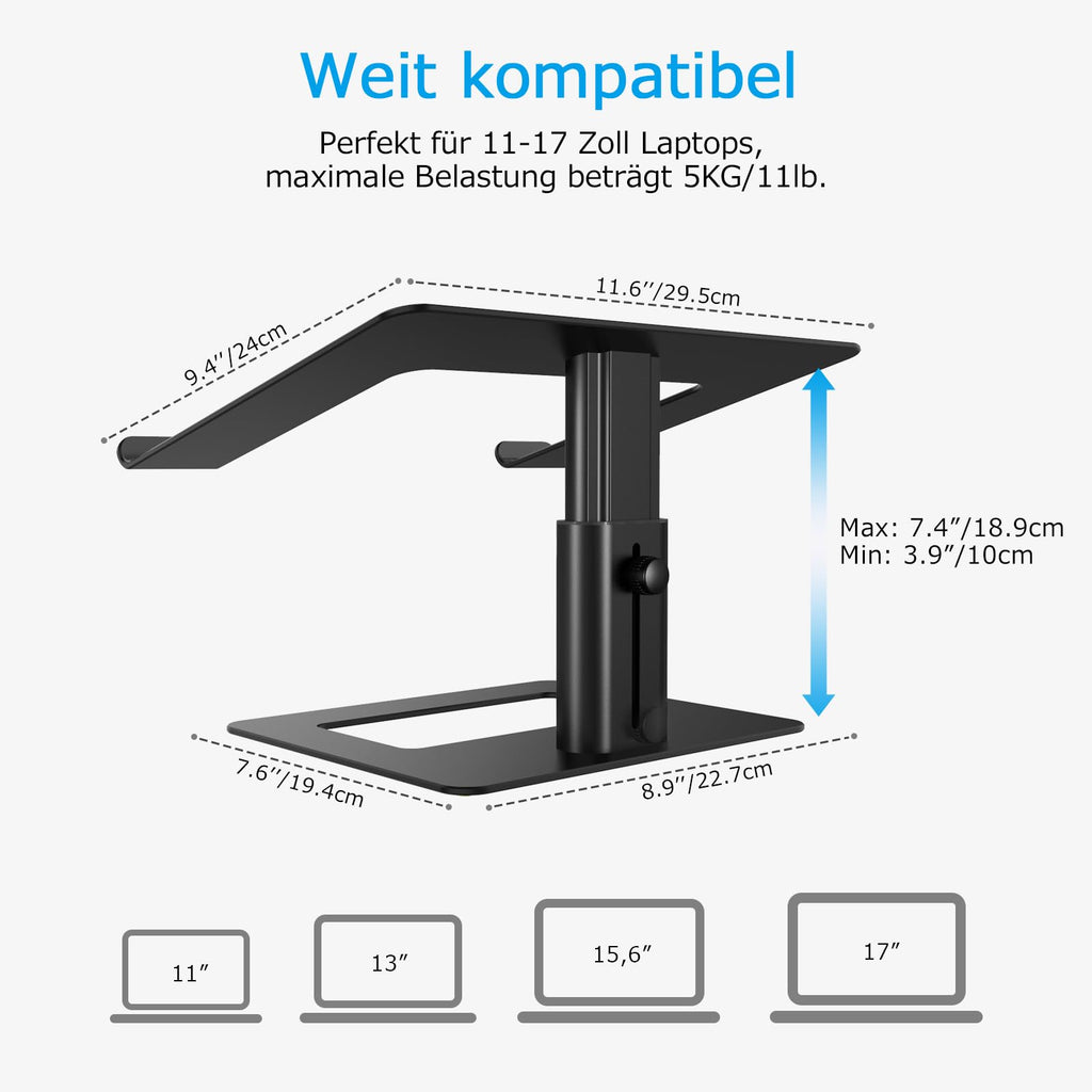 BoYata Laptop Ständer, Höhenverstellbarer Laptopständer für 11–17 Zoll