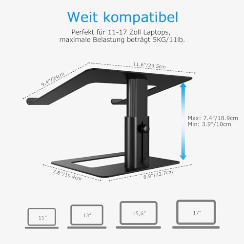 BoYata Laptop Ständer, Höhenverstellbarer Laptopständer für 11–17 Zoll
