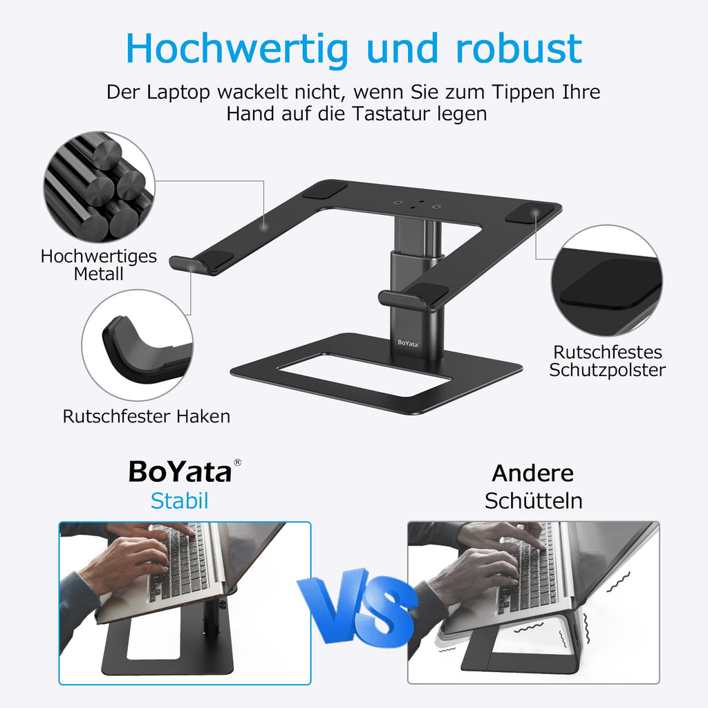 BoYata Laptop Ständer, Höhenverstellbarer Laptopständer für 11–17 Zoll