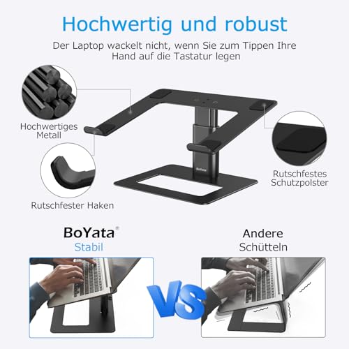 BoYata Laptop Ständer, Höhenverstellbarer Laptopständer für 11–17 Zoll
