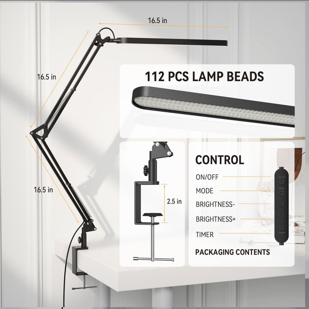 SKYLEO Schreibtischlampe LED – Schreibtischlampe klemmbar, Schwarz