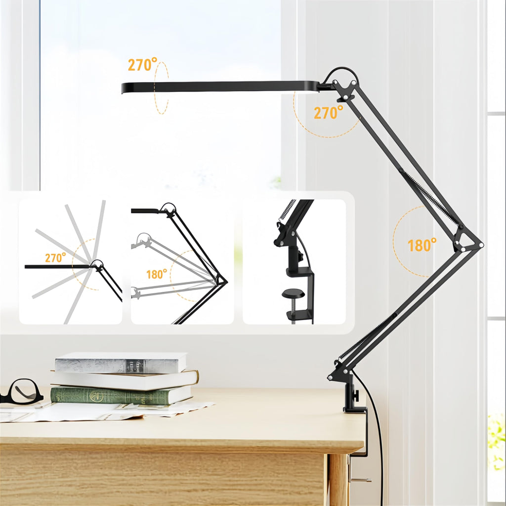 SKYLEO Schreibtischlampe LED – Schreibtischlampe klemmbar, Schwarz