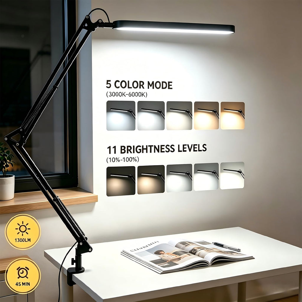 SKYLEO Schreibtischlampe LED – Schreibtischlampe klemmbar, Schwarz
