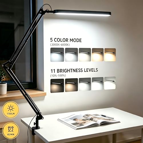 SKYLEO Schreibtischlampe LED – Schreibtischlampe klemmbar, Schwarz