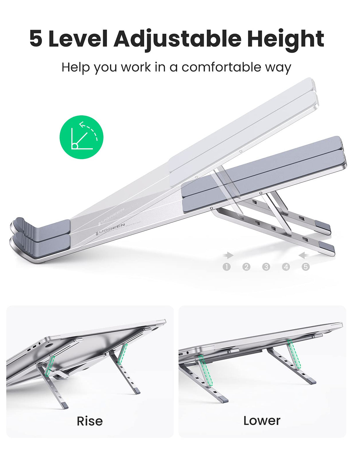 UGREEN Aluminium Laptop Ständer Höhenverstellbar 5 Stufen Belüftet