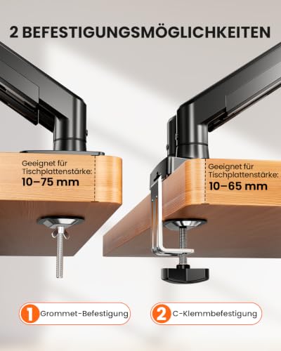 ErGear Monitor Halterung 2 Monitore 13-32 Zoll, 9KG, VESA 75/100, Schwarz