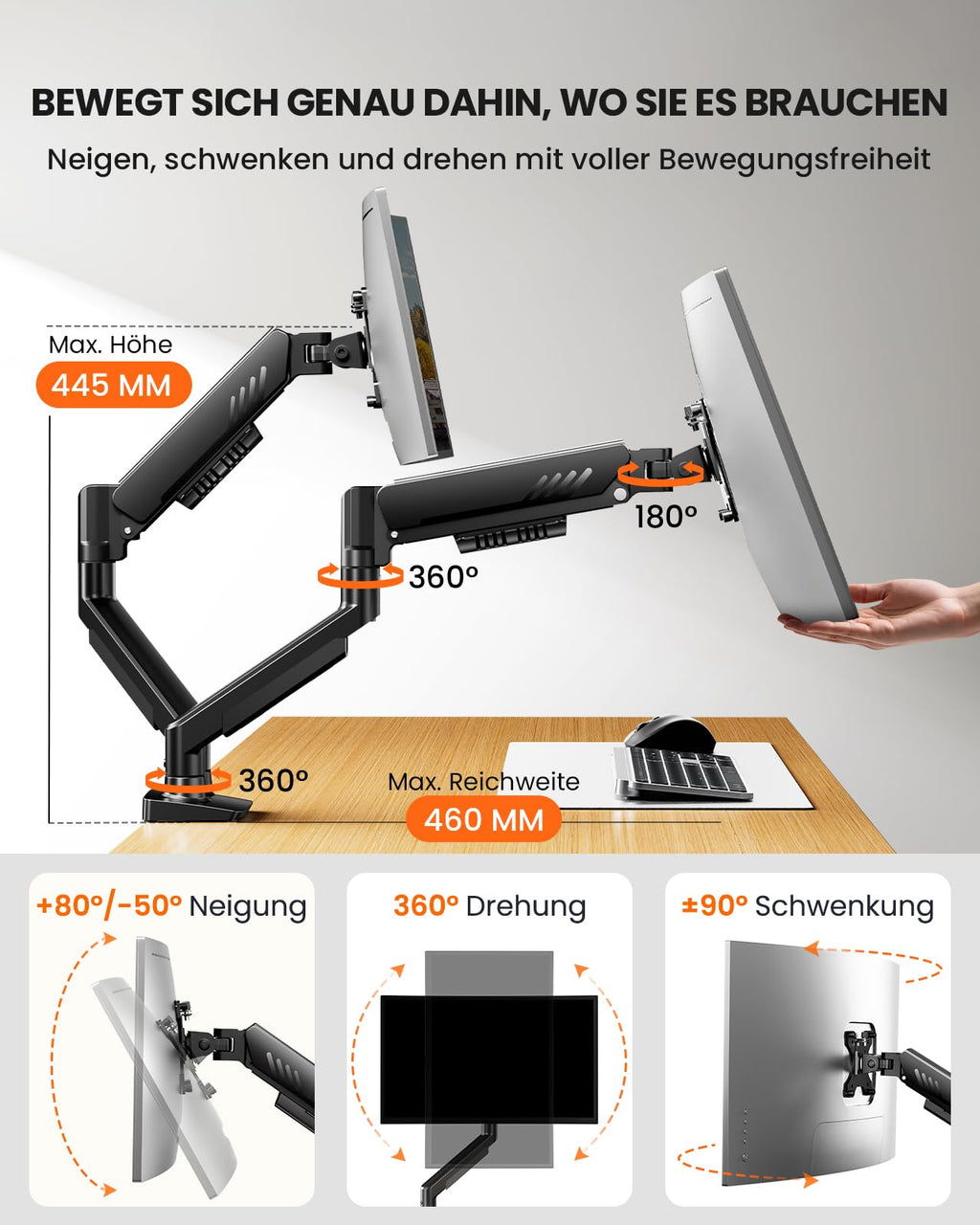 ErGear Monitor Halterung 2 Monitore 13-32 Zoll, 9KG, VESA 75/100, Schwarz