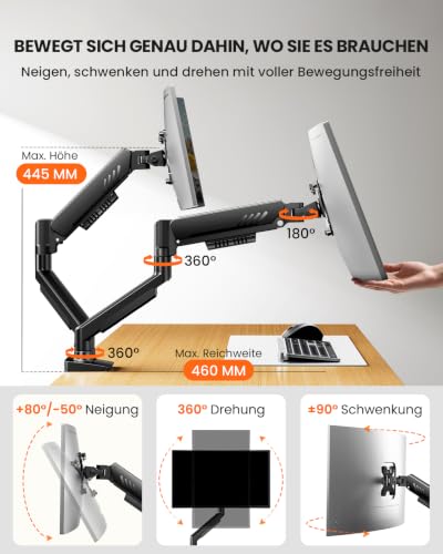 ErGear Monitor Halterung 2 Monitore 13-32 Zoll, 9KG, VESA 75/100, Schwarz