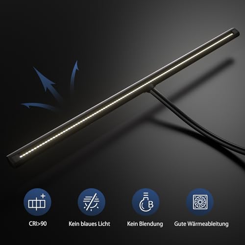 EYOCEAN Schreibtischlampe LED mit Gestensteuerung & Fernbedienung, 24W 80CM Klemmbare Dimmbare Monitor Lampe, Tageslichtlampe für Arbeiter in Büro Leser Architekenden Schneider