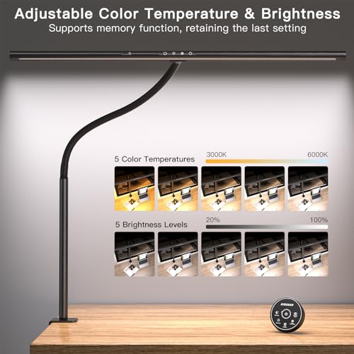 EYOCEAN Schreibtischlampe LED mit Gestensteuerung & Fernbedienung, 24W 80CM Klemmbare Dimmbare Monitor Lampe, Tageslichtlampe für Arbeiter in Büro Leser Architekenden Schneider