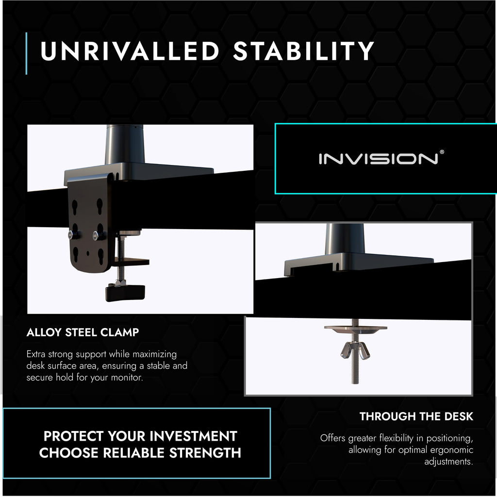 Invision Monitorarm Halterung fur Monitore von 24"-40" VESA 75/100mm ergonomisch höhenverstellbare Schreibtischklemme 2-15 kg (MX450)