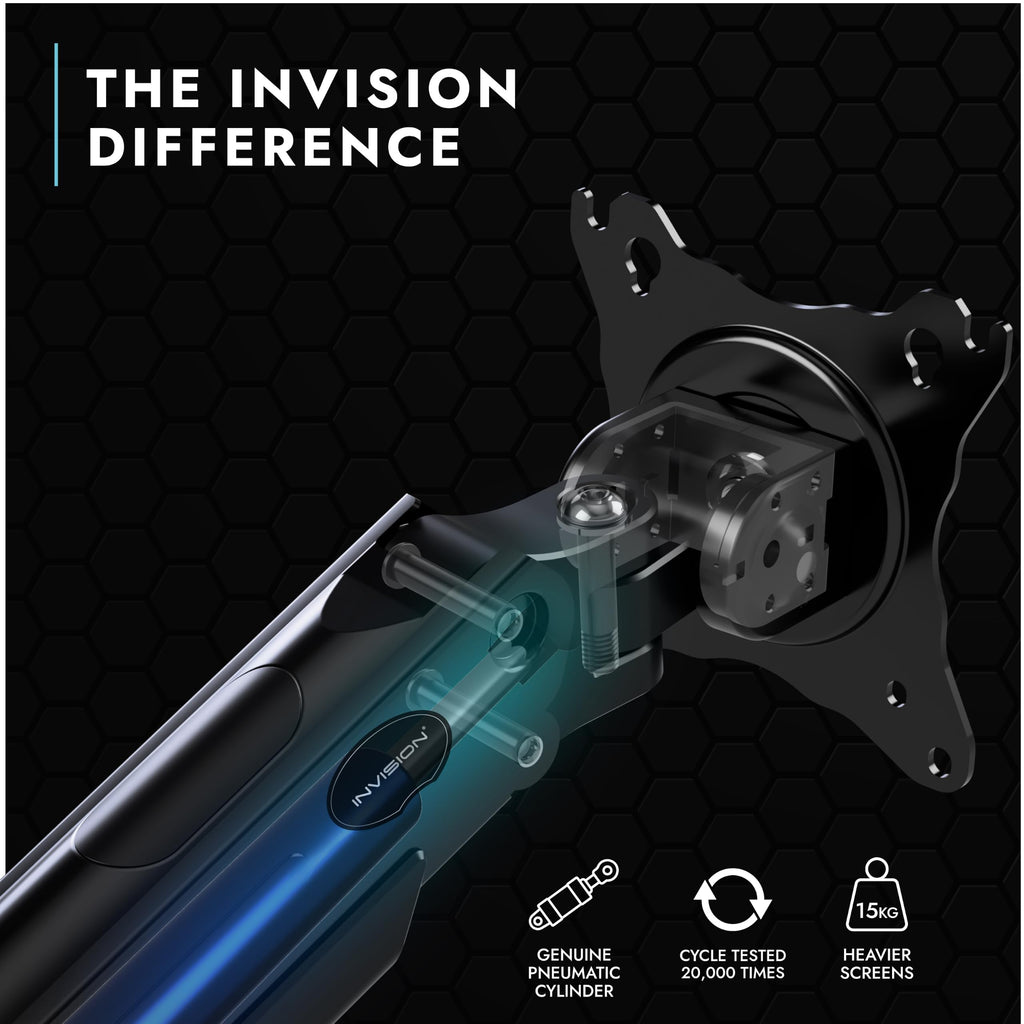 Invision Monitorarm Halterung fur Monitore von 24"-40" VESA 75/100mm ergonomisch höhenverstellbare Schreibtischklemme 2-15 kg (MX450)