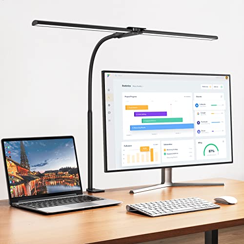 Schreibtischlampe LED dimmbar, 1200 lm Doppelkopf mit Klemme, Schwarz