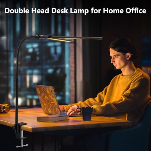 Schreibtischlampe LED dimmbar, 1200 lm Doppelkopf mit Klemme, Schwarz