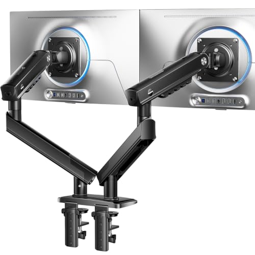 HUANUO MonitorHalterung 2 Monitore für 13–32 Zoll, MechaSpring Bildschirmhalterung bis 9 kg, FlowLift Pro Monitorarm (Neigung/Schwenk/Rotation) werkzeuglos montierbar VESA 75/100 mm, für Gaming&Office