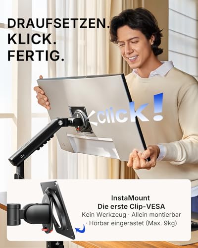 HUANUO MonitorHalterung 2 Monitore für 13–32 Zoll, MechaSpring Bildschirmhalterung bis 9 kg, FlowLift Pro Monitorarm (Neigung/Schwenk/Rotation) werkzeuglos montierbar VESA 75/100 mm, für Gaming&Office