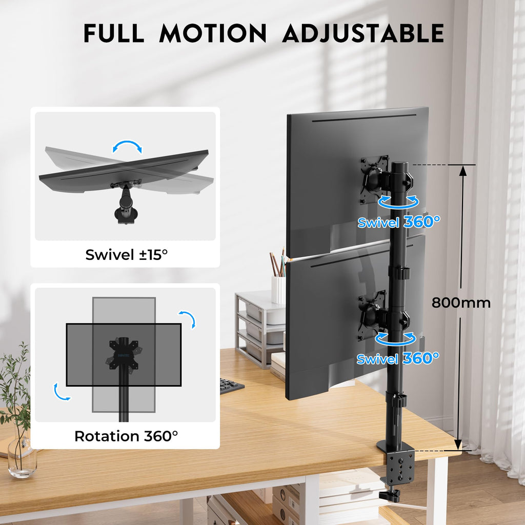 BONTEC Monitor Halterung 2 Monitore übereinander, 13-34 Zoll, 10 kg pro Arm