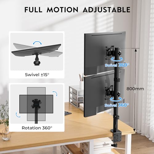 BONTEC Monitor Halterung 2 Monitore übereinander, 13-34 Zoll, 10 kg pro Arm