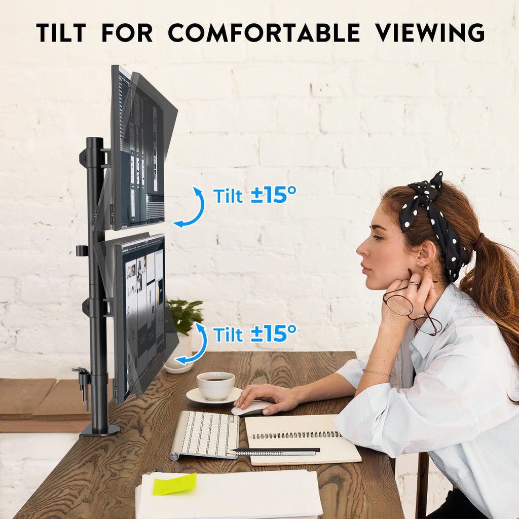 BONTEC Monitor Halterung 2 Monitore übereinander, 13-34 Zoll, 10 kg pro Arm
