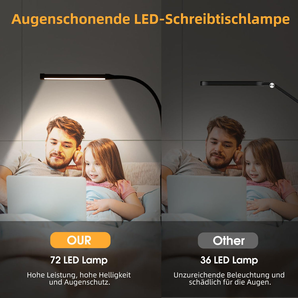 LED Schreibtischlampe Klemmbar, Dimmbare lampe mit USB, Schwarz