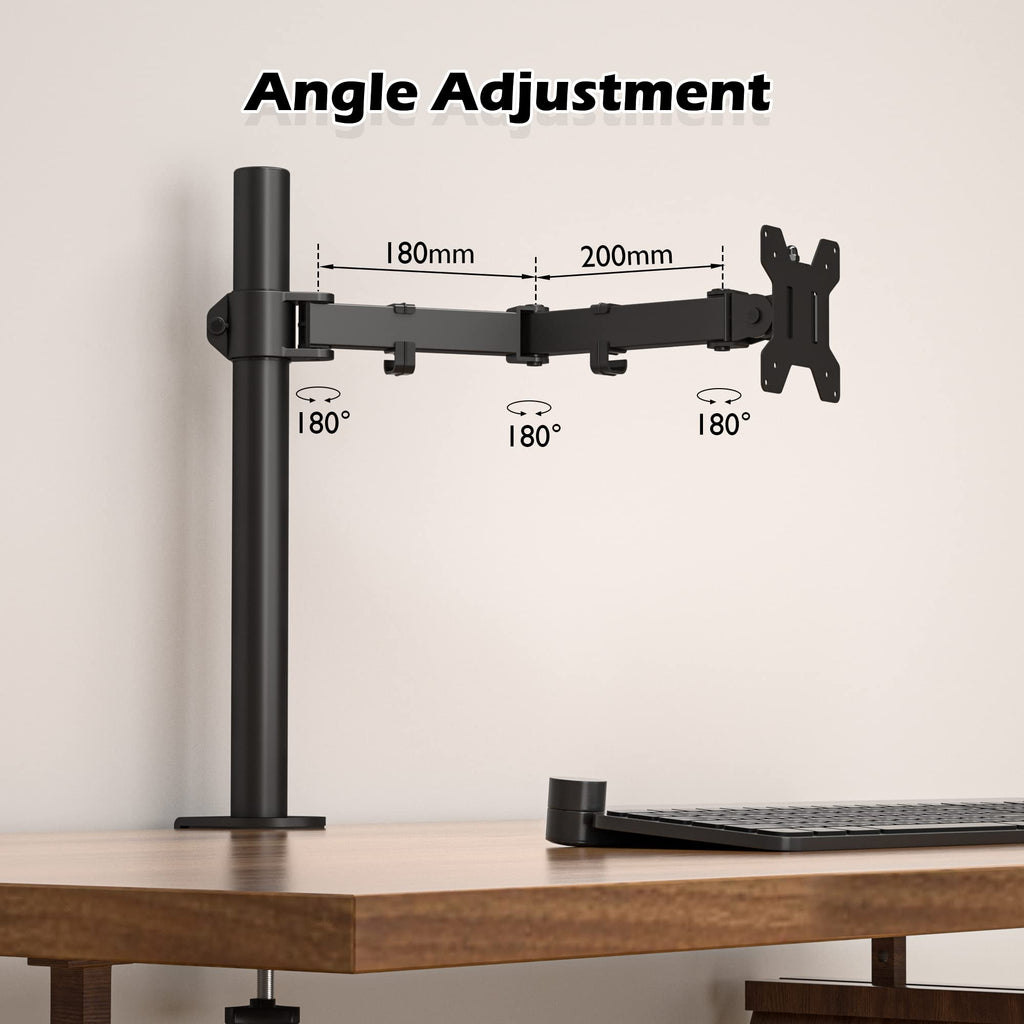 BONTEC 13-32 Zoll Monitor Halterung für LED LCD Bildschirme bis 10 kg, Monitor Tischalterung 1 Monitor Höhenverstellbar Neigbar Schwenkbar, 2 Montageoptionen, VESA 75x75/100x100, Schwarz