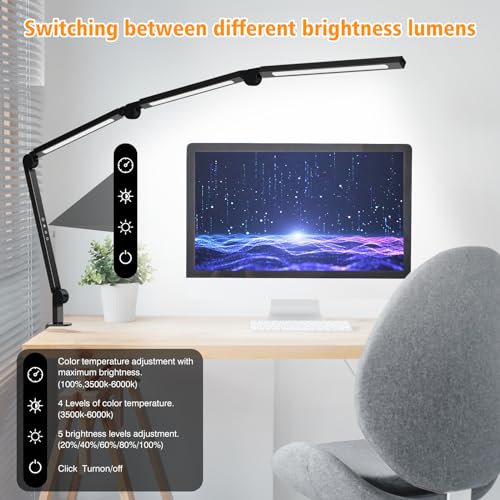 AILBTON LED Schreibtischlampe mit Clip,Mehrwinkel-Flexible 4 Abschnitte 3 Lichtquellen Büroschreibtischlampe,4 Farbtemperaturen und 5 Helligkeitsstufen,Nachtaugenpflege Tischlampe für Zuhause Büro