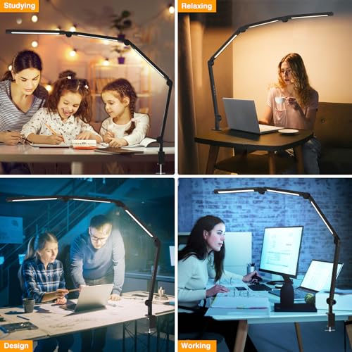 AILBTON LED Schreibtischlampe mit Clip,Mehrwinkel-Flexible 4 Abschnitte 3 Lichtquellen Büroschreibtischlampe,4 Farbtemperaturen und 5 Helligkeitsstufen,Nachtaugenpflege Tischlampe für Zuhause Büro